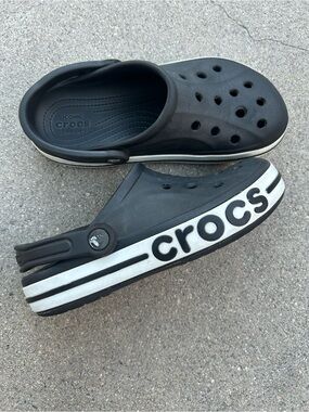 CROCS Kids Black Clog with White Stripe and Logo